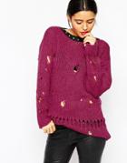Love Moschino Long Sweater With Studded Neckline - Fuschia