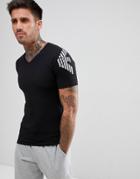 Emporio Armani Muscle Fit V-neck Shoulder Logo T-shirt In Black - Black