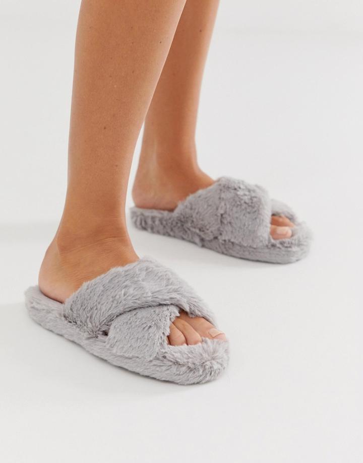 Asos Design Neve Cross Strap Slider Slippers In Gray - Gray