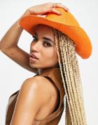 Asos Design Straw Cowboy Hat With Size Adjuster In Orange