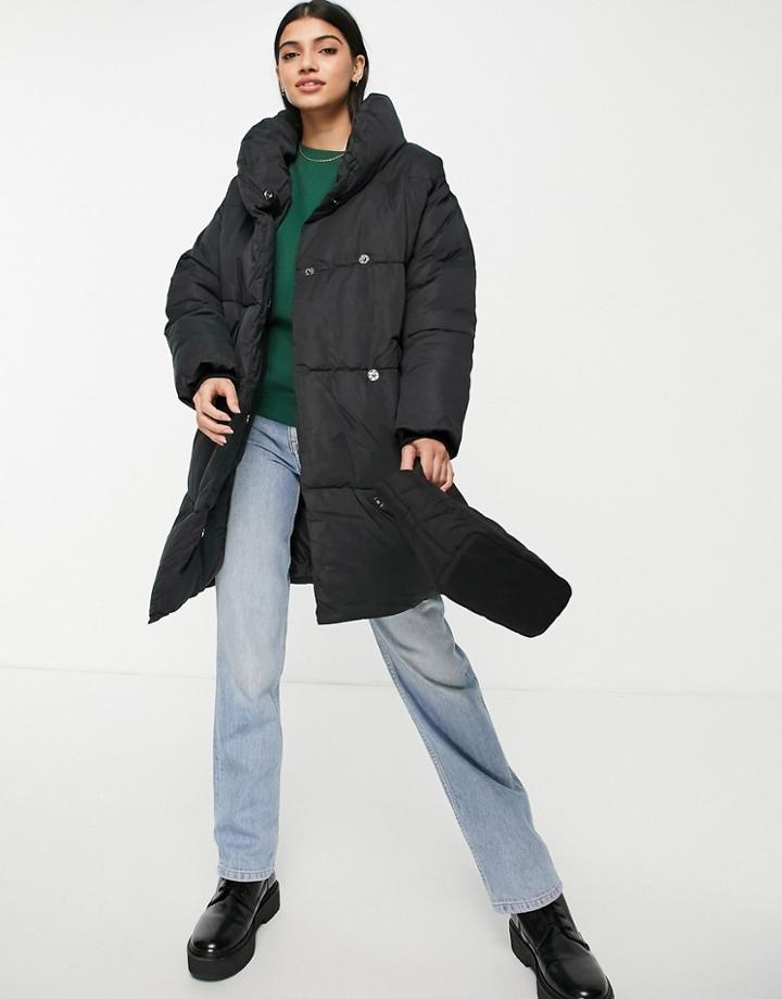 Monki Recycled Padded Coat In Black