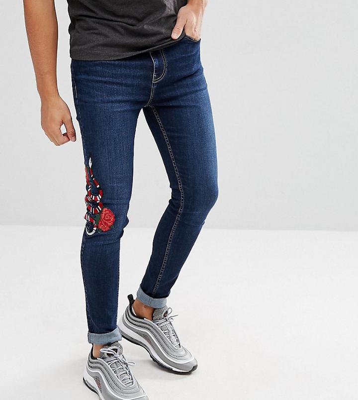 Brooklyn Supply Co Muscle Fit Jeans Deep Indigo With Snake Embroidery - Blue