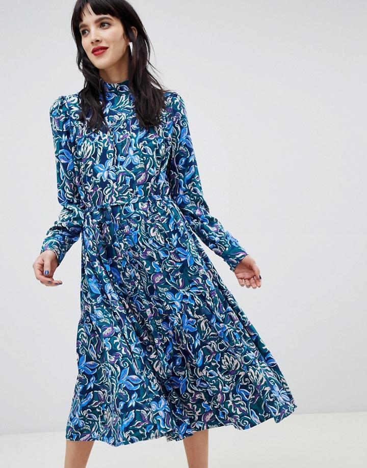 Custommade 70's Midi Dress In Paisley Print - Multi