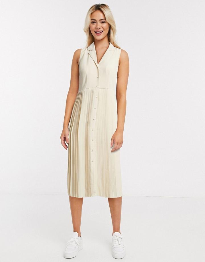 Selected Femme Pleated Midi Dress In Cream-white