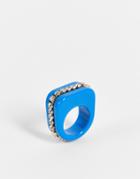 Asos Design Plastic Ring With Crystal Cupchain In Blue-blues