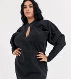 Asos Design Curve Denim Mini Dress With Puff Sleeve In Washed Black