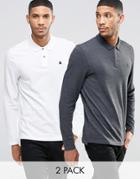 Asos Long Sleeve Pique Polo With Logo 2 Pack Save 16%