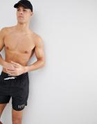 Boohooman Swim Shorts With Man Print Waistband In Black - Black