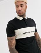 Asos Design Color Block Polo With Chest Print-black