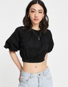 Pretty Lavish Organic Cotton Puff Sleeve Crop Top In Black