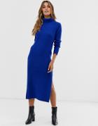 Asos Design Chunky Midi Dress With Side Split In Recycled Blend - Blue