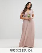 Tfnc Plus Wedding V Front Maxi Dress With Frill Sleeve - Purple
