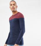 Asos Design Tall Muscle Long Sleeve T-shirt With Contrast Yoke In Navy - Navy