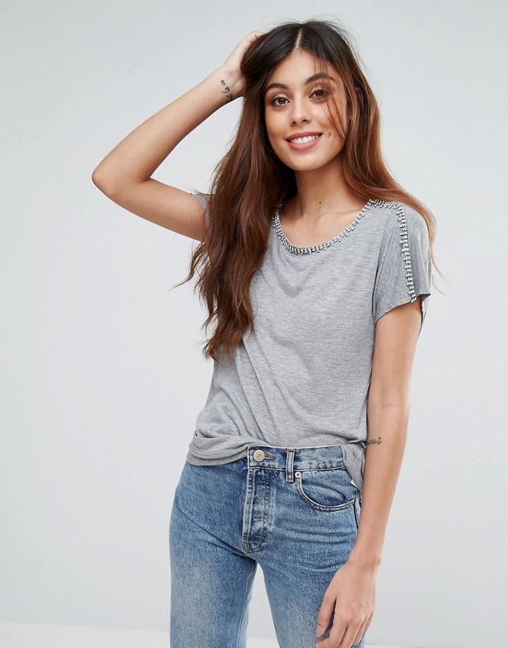 Warehouse Jewel Trim T-shirt - Gray