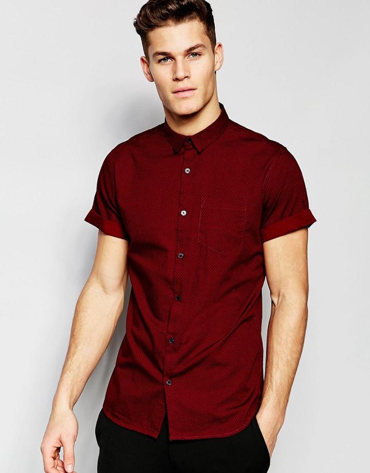 New Look Red Shirt In Mini Geo Print In Regular Fit - Red