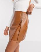 Naanaa Faux Leather Zip Detail Mini Skirt In Camel-brown