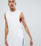 Asos Design Tall Super Longline Relaxed Tank With Side Splits In White - White