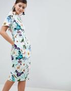 Asos Design Wiggle Midi Dress In Floral Print - Multi