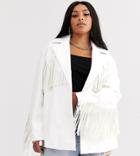 Asos Design Curve Fringe Leather Look Jacket