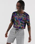 Urban Threads Oversized Cropped T-shirt In Rainbow Foil - Multi
