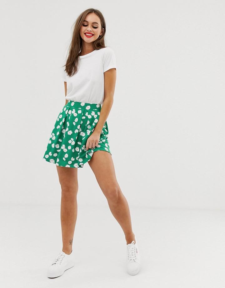 Asos Design Mini Skirt With Box Pleats In Daisy Print-multi