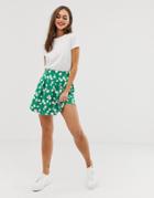Asos Design Mini Skirt With Box Pleats In Daisy Print-multi