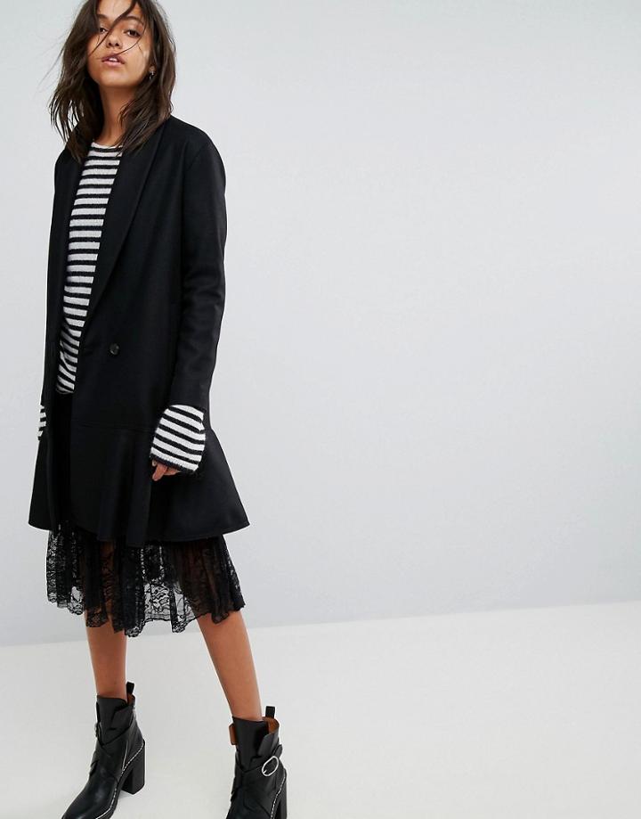 Allsaints Grace Coat With Asymmetric Skirt - Black