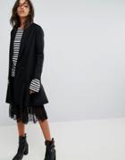 Allsaints Grace Coat With Asymmetric Skirt - Black
