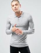 Asos Knitted Muscle Fit Polo Shirt In Gray - Gray