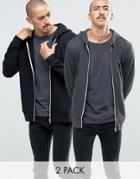 Asos Zip Up Hoodie 2 Pack Black/ Charcoal Save 15%