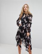 Forever New Floral Midi Dress With Frill Detail And Hanky Hem - Multi