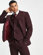 Asos Design Super Skinny Wool Mix Suit Jacket In Burgundy Herringbone-red