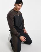 Asos Design Oversized Sweatshirt With Reverse Panels & Multi Placement Print - Part Of A Set-black
