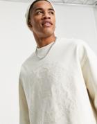 Topman Oversized Embroidered Chest Crest Sweatshirt In Ecru-neutral