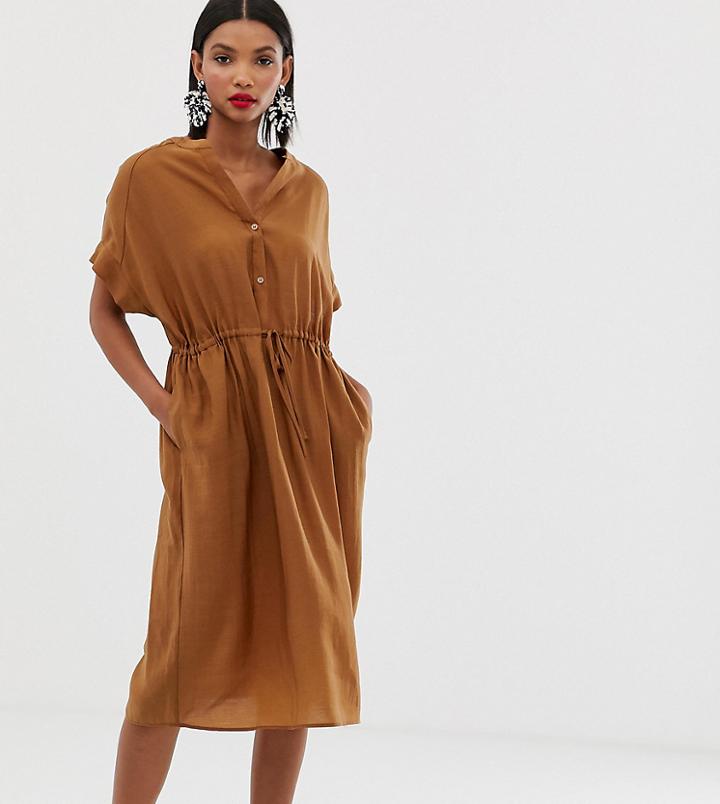 Mango Hammered Satin Shirred Waist Dress In Rust-orange