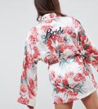 Missguided Bride Satin Floral Robe - Pink