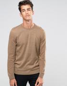 Asos Crew Neck Sweater In Tan Twist Cotton - Beige