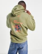 River Island Regular Photo Overlay Hoodie In Khaki-green