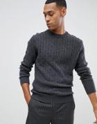 Moss London Lambswool Sweater With Cable Knit In Gray - Gray