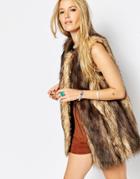 Asos Longline Vest In Vintage Faux Fur - Brown