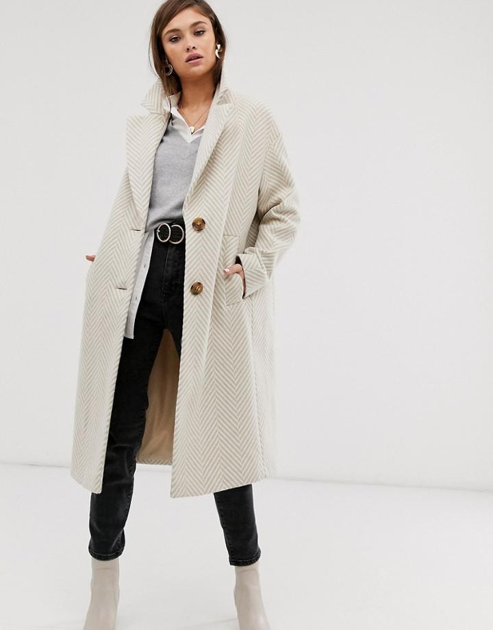 Asos Design Textured Longline Coat In Cream-multi