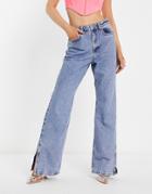 Na-kd High Waist Jeans With Side Slit In Blue
