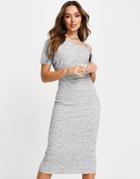 River Island Space Dye Asymmetric Midi Dress In Gray Heather-grey