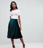Missguided Tall Exclusive Tall Velvet Pleated Midi Skirt In Green - Green