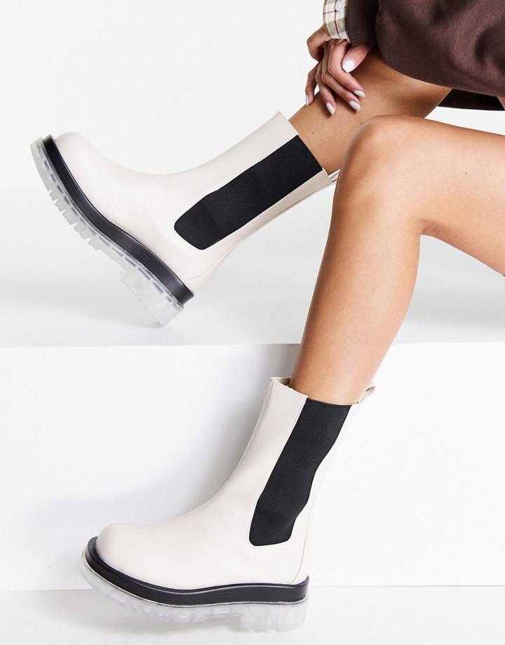 Raid Neville Pull On Calf Boots With Contrast Sole In Off White