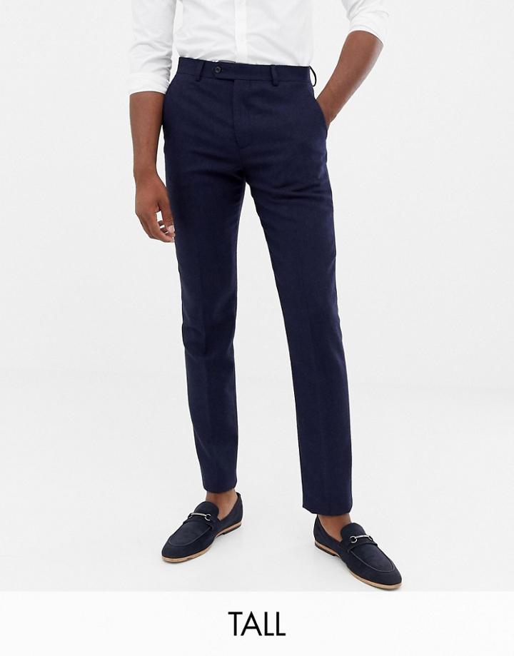 Gianni Feraud Tall Slim Fit Large Navy Herringbone Wool Blend Suit Pants - Navy