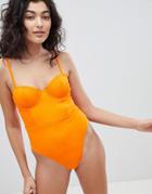 Asos Design Recycled Stitched Cupped Underwired Swimsuit-orange