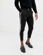 Burton Menswear Cropped Smart Pants With Side Stripe In Black - Black