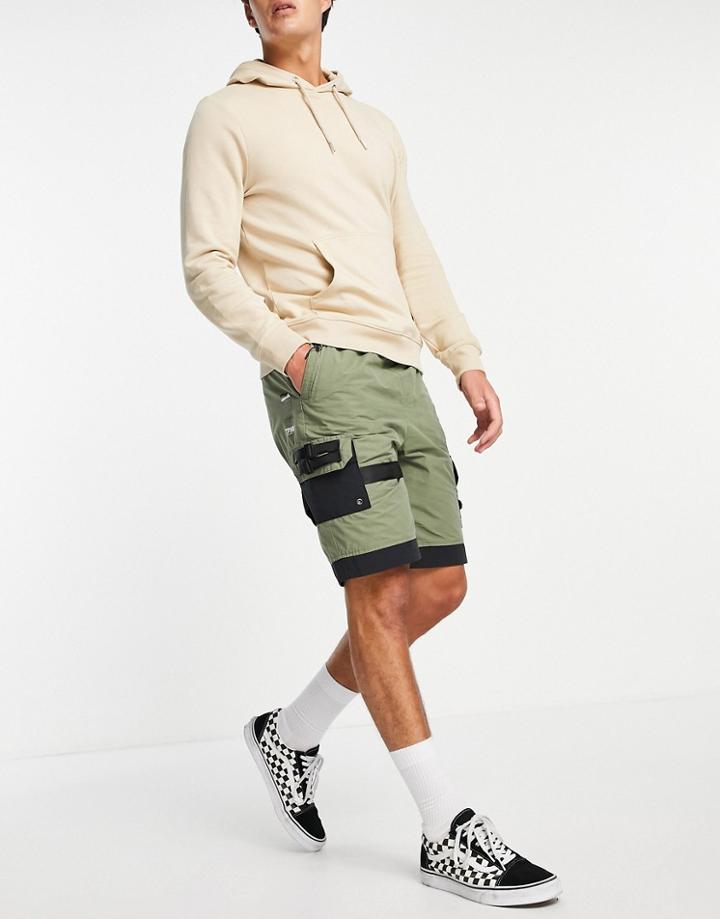 Topman Longline Zip Webbing Cargo Shorts In Green