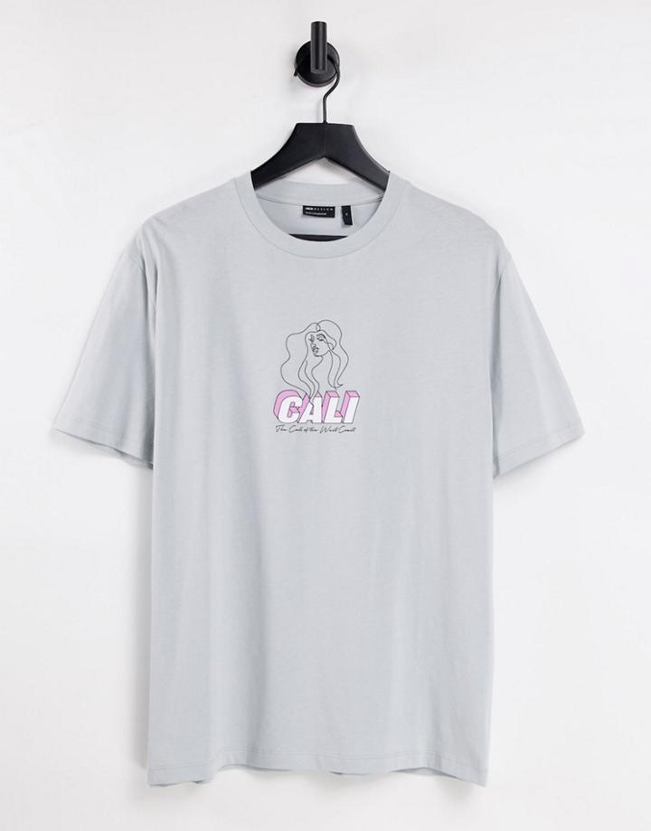 Asos Design Relaxed T-shirt In Gray With Cali Front Print-grey